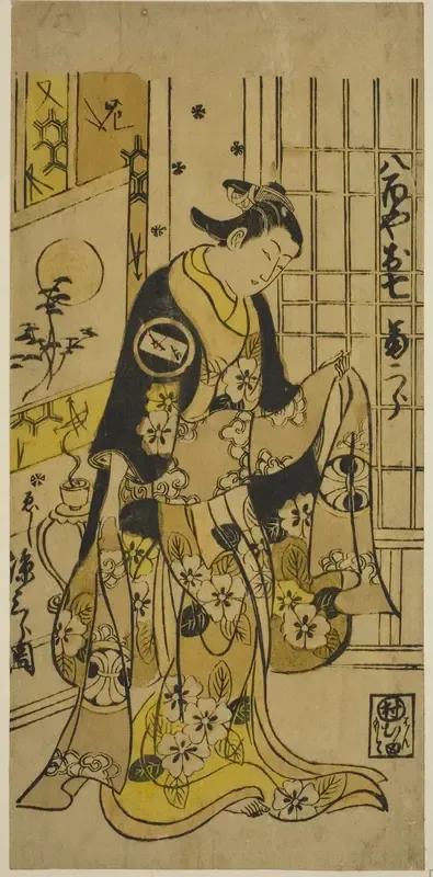 The Actor Segawa Kikujiro I as Oshichi in the play "Shochikubai Kongen Soga," performed at the Ichimura Theater in the third month, 1732