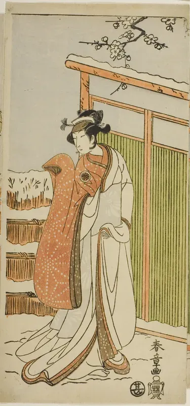 The Actor Segawa Kikunojo II as Yuki Onna (the Snow Woman) in a dance interlude in scene two of the Joruri "Courtesan's Rouge on a Snow White Face (Oyama Beni Yuki no Sugao)" from the play "Cotton Wadding of Izu Protecting the Matrimonial Chrysanthem