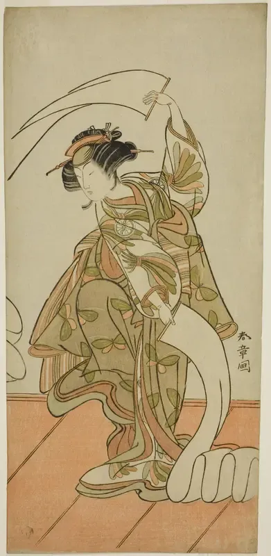 The Actor Segawa Kikunojo III as the Courtesan Kisegawa in a "Nuno Sarashi" Dance, in the Play Hana-zumo Genji Hiiki, Performed at the Nakamura Theater in the Eleventh Month, 1775