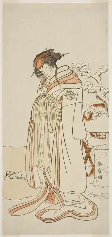 The Actor Segawa Kikunojo III as the Courtesan Kisewata (Tagasode) (?) in the Play Hana-zumo Genji Hiiki (?), Performed at the Nakamura Theater (?) in the Eleventh Month, 1775 (?)
