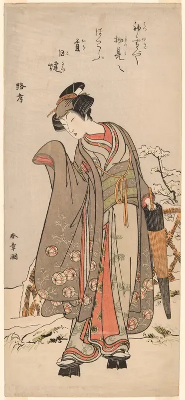 The Actor Segawa Kikunojo III in Private Life, Standing in a Snow-Covered Garden