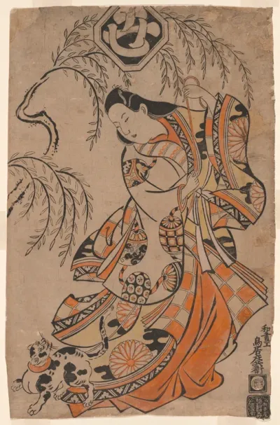 The Actor Uemura Kichisaburo as the Third Princess in the play "Wakoku Gosuiden," performed at the Morita Theater in the third month