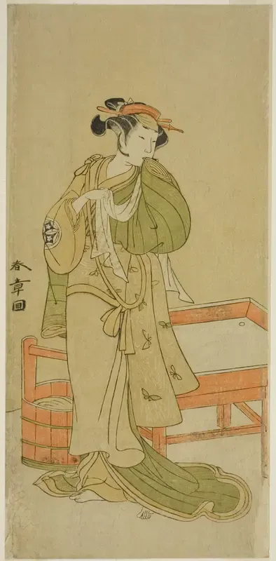 The Actor Yamashita Kinsaku II as Moshio in the Play Izu-goyomi Shibai no Ganjitsu, Performed at the Morita Theater in the Eleventh Month, 1772