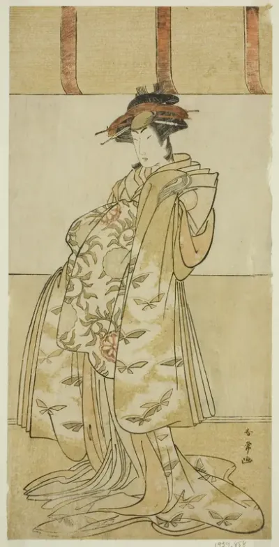The Actor Yamashita Mangiku I as Kewaizaka no Shosho in the Play Nanakusa Yosooi Soga, Performed at the Nakamura Theater in the First Month, 1782