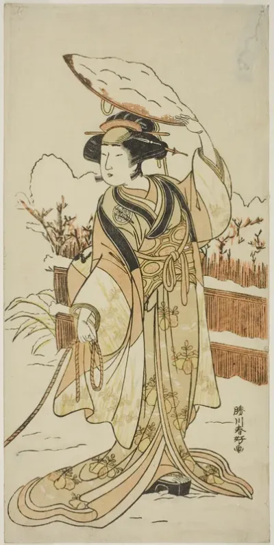 The Actor Yoshizawa Ayame IV as Yadorigi, the Sister of Nikaido Shinanosuke, Disguised as Orie, the Wife of Aoto Magosaburo, in Part Two of the Play Motomishi Yuki Sakae Hachi no Ki (Looking up at Falling Snow: Thriving Potted Trees), Performed at th