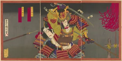 The actors Ichikawa Sadanji I as Imagawa Yoshimoto and Onoe Kikugoro V as Mori Shinsuke