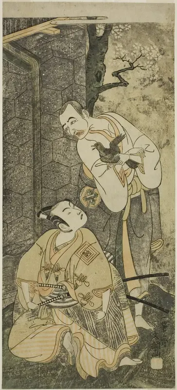 The Actors Nakamura Utaemon I as Seigen (right), and Ichikawa Komazo II as Shimizu Tonoinosuke Kiyoharu (left), in the Play Soga Moyo Aigo no Wakamatsu, Performed at the Nakamura Theater in the Third Month, 1769