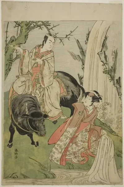 The Actors Segawa Kikunojo III as Princess Hatsune (Hatsune Hime) (right), and Ichikawa Monnosuke II as Miyukinosuke Yukinari, in the Play Otokoyama Furisode Genji, Performed at the Kiri Theater in the Eleventh Month, 1785