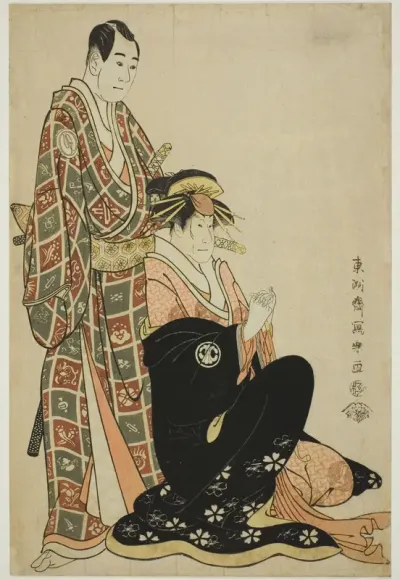 The actors Segawa Kikunojo III (R) as the courtesan Katsuragi and Sawamura Sojuro III (L) as Nagoya Sanza Motoharu