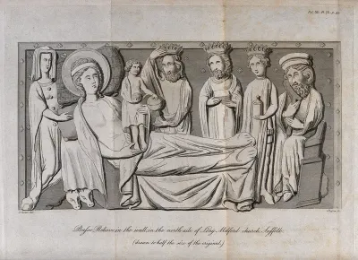 The adoration by the magi of Christ, shown as young and old