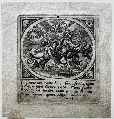 The Adoration of the Lamb on Mount Zion and the Fall of Babel, from Icones Revelationum... (The Revelations of St John)