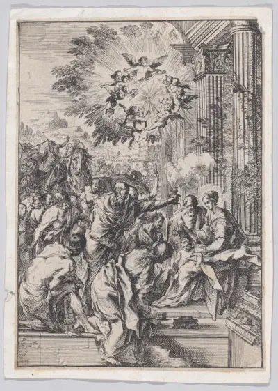 The Adoration of the Magi, set before and architectural colonnade