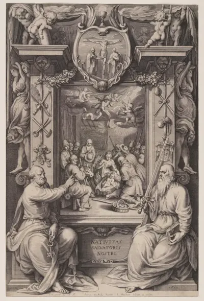 The Adoration of the Shepherds with St Peter and St Paul