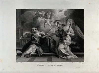 The angel, announcing the birth of Christ, gives a lily to the Virgin