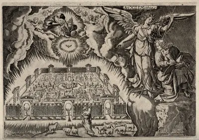The angel showing Saint John the heavenly Jerusalem