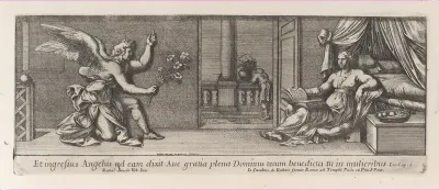 The Annunciation to the Virgin, Archangel Gabriel approaching from the left, from a series of 15 plates, depicting Raphael's works for the Vatican stanze and the Sistine Chapel tapestries