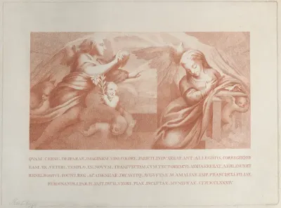 The Annunciation, with Gabriel at left and the Virgin at right