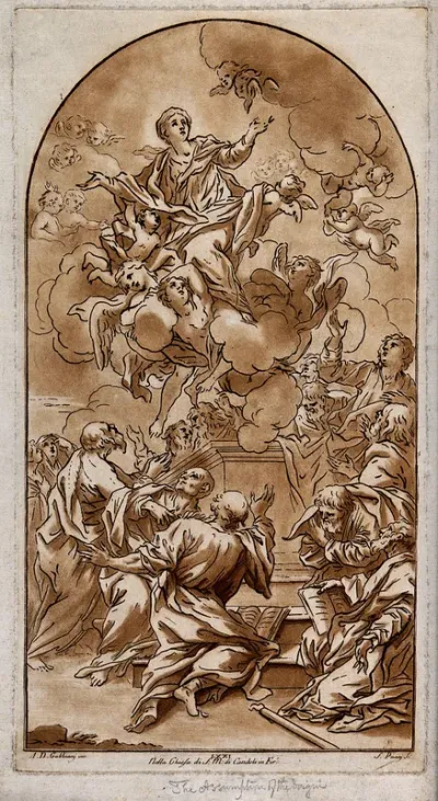 The apostles watch the Assumption of the Virgin