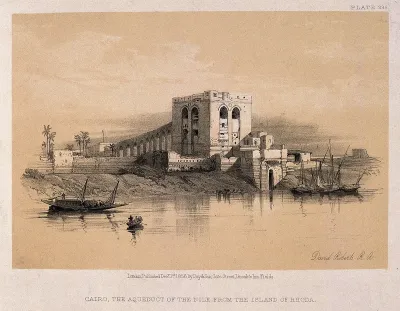 The aqueduct seen from the island of Rhoda, Cairo, Egypt