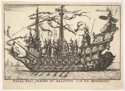 The Argonauts led by Minerva (Reale dell armata di Argonuti con da Minerves), from "The magnificent pageant on the river Arno in Florence for the marriage of the Grand Duke" (Le Magnifique carousel fait sur le fleuve de l'Arne a Florence, pour le mar