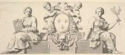 The Arms of France Accompanied by Personifications of Law and Good Faith