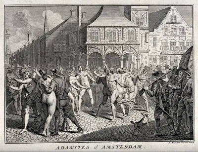 The arrest of Adamites in a public square in Amsterdam