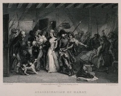 The arrest of Charlotte Corday; Marat dead in his bath in his bath