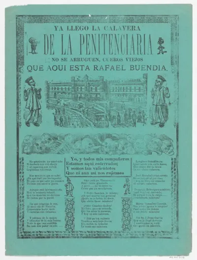 The arrival of the skeletons of the penitentiary (Posada); two skeleton angels in lower corners of verso (Manilla)
