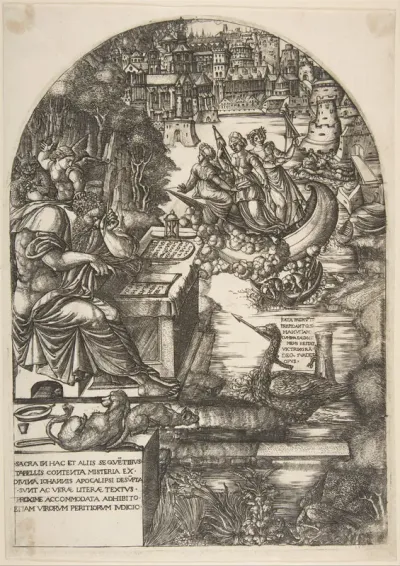 The artist Jean Duvet in the guise of St. John the Evangelist, sitting at a desk