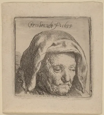 The Artist's Mother in a Cloth Headdress, Looking Down