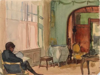 The Artist's Son Erik Edelfelt at Home Reading