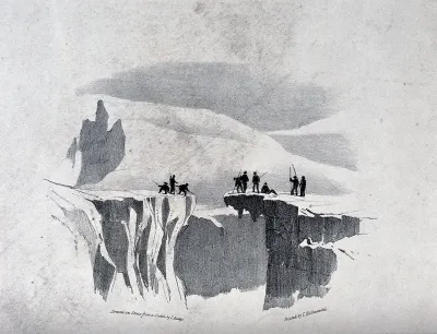 The ascent of Mont Blanc by John Auldjo's party in 1827: traversing a gap in a glacier