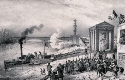 The ashes of Napoleon Bonaparte arriving by ship on French soil