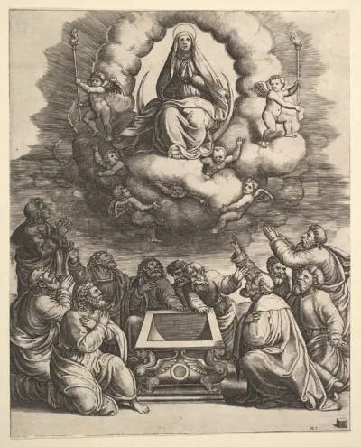 The Assumption of the Virgin, below the apostles surround the tomb