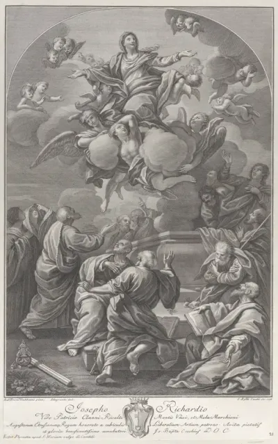 The Assumption of the Virgin, who rises from the tomb surrounded by Apostles