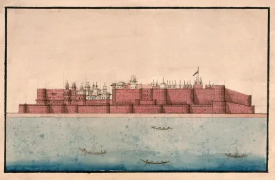 The back view of a large palace or mahal