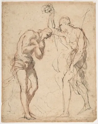 The Baptism of Christ (recto); Kneeling Figure (?) in a Landscape (verso)