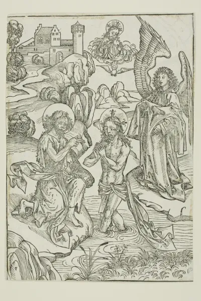 The Baptism of Christ (verso); The Circumcision of Christ (recto), pages 34 and 33, from the Treasury (Schatzbehalter)