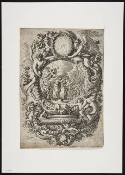 The Baptism of Jesus in a setting of putti, angels and leaf motives