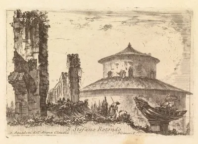 The Basilica of St. Stephen in the Round and the Ruins of Aqua Claudia in Rome, from the series Varie vedute di Roma antica e moderna