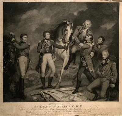 The battle of Alexandria: Sir Ralph Abercromby (Abercrombie) is wounded in the thigh