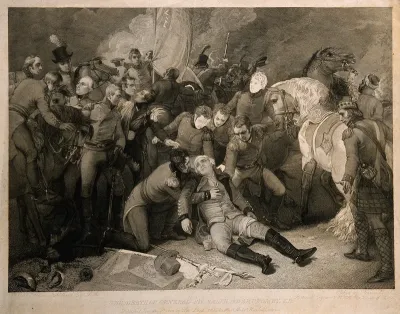 The battle of Alexandria: Sir Ralph Abercromby (Abercrombie) is wounded in the thigh
