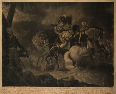 The battle of Alexandria: Sir Ralph Abercromby (Abercrombie) is wounded in the thigh