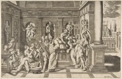 The birth of Saint John the Baptist set within a classical building