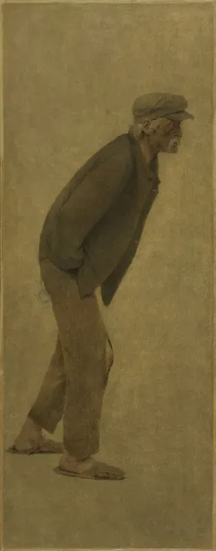 The Bite of Bread: man bent forward, hands in pockets