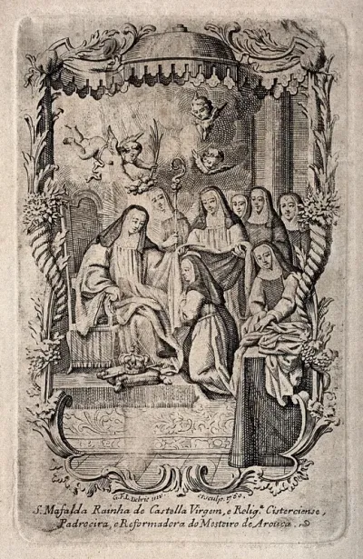 The Blessed Mafalda, Queen of Castile, enthroned and surrounded by other Cistercian nuns