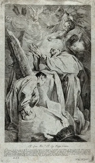 The blessed Pietro Gambacorta of Pisa with a monk, and angels above