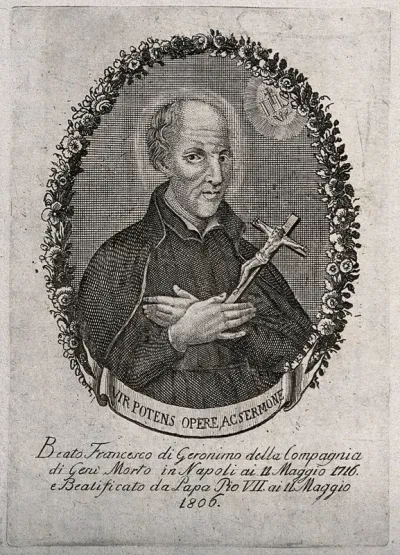 The Blessed (subsequently Saint) Francisco Geronimo y Gravina holding a crucifix; head and shoulders