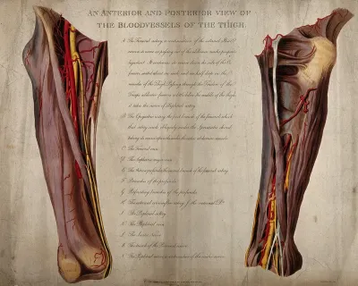 The bloodvessels of the thigh: front and back views