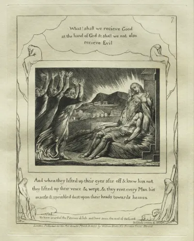 The Book of Job:  Pl. 7, And when they lifted up their eyes afar off and knew him not / they lifted up their voices and wept